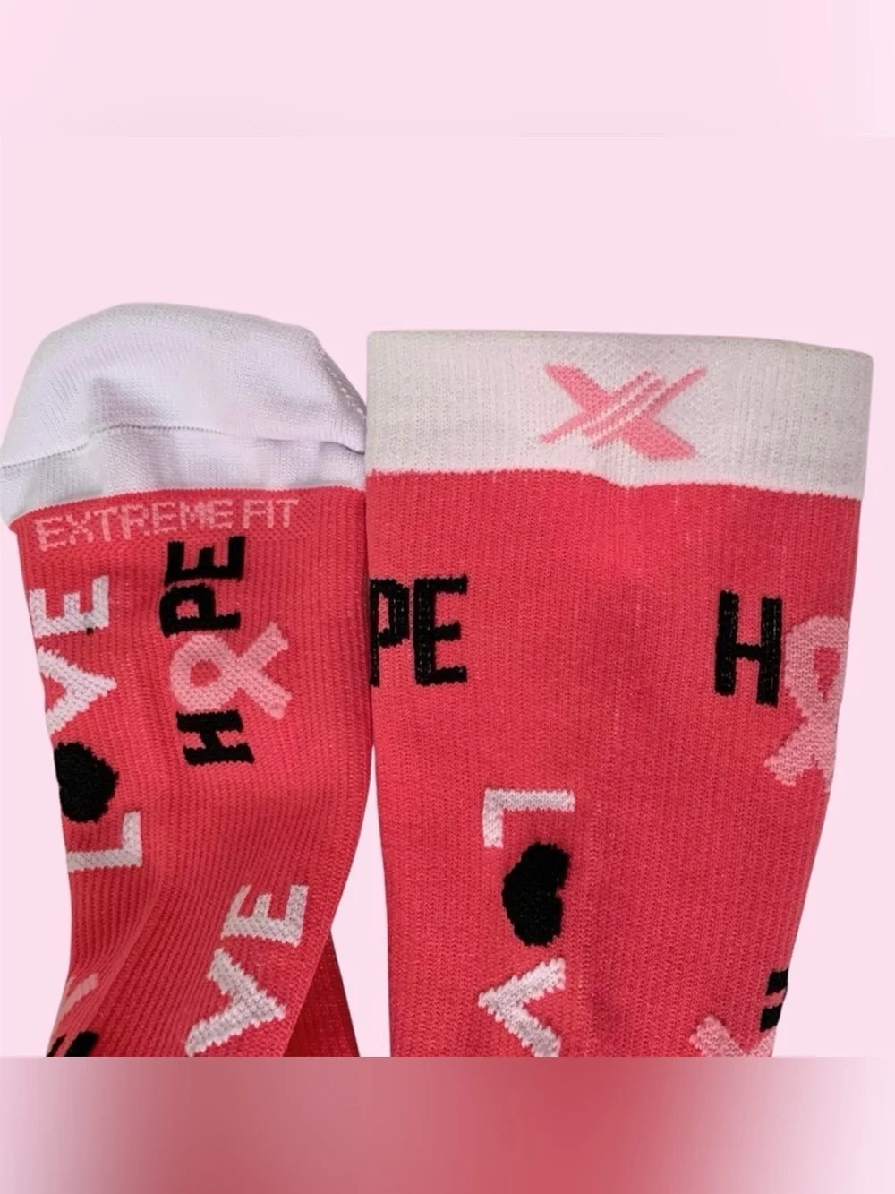 Pink Hope & Love Extreme Fit Breast Cancer Awareness Compression Socks S/M 5-10